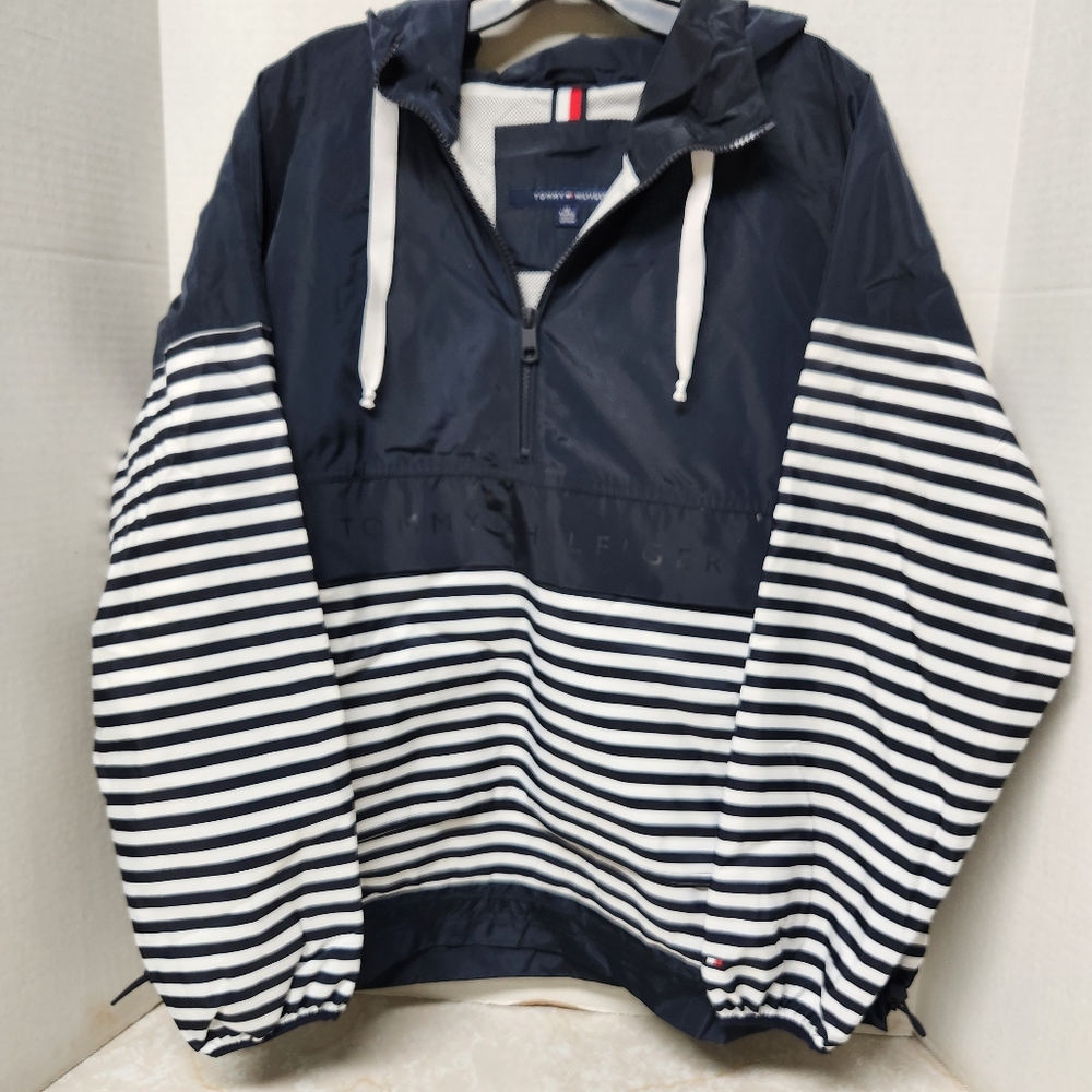 Tommy Hilfiger Pullover Windbreaker Jacket Striped w/ Hood XL
